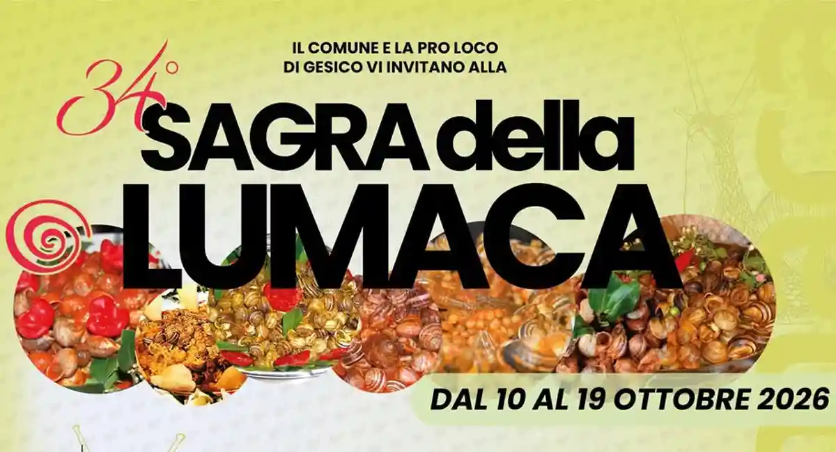 Manifesto ufficiale 34ª Sagra della Lumaca di Gesico dal 10 al 19 ottobre 2026